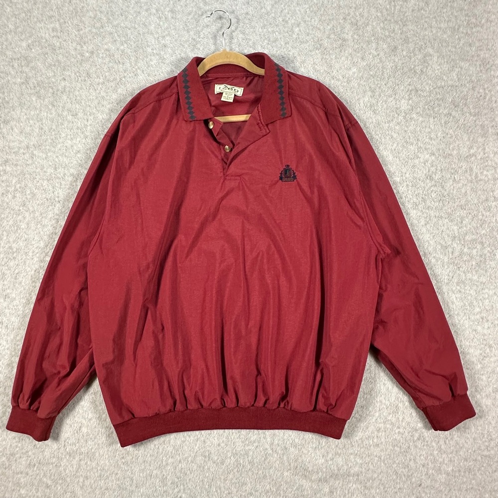 Vintage Izod Mens Large Red Nylon Pullover Windbreaker Golf 80s 90s Jacket Logo